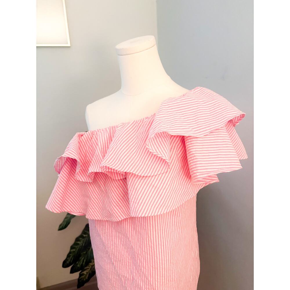Lilly Pulitzer Trixie Pink Stripe Off Shoulder Ruffle Top XXS Vacation Resort - Picture 3 of 7